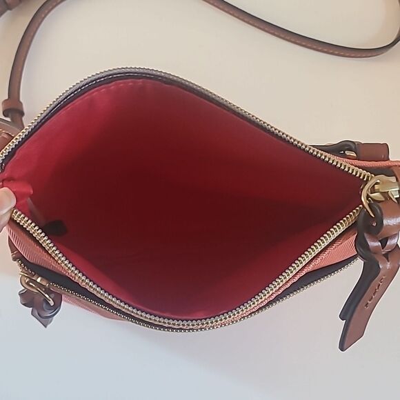 Dooney & Bourke Nylon Double Zip Coral Orange Crossbody Bag Leather Details - Picture 13 of 16